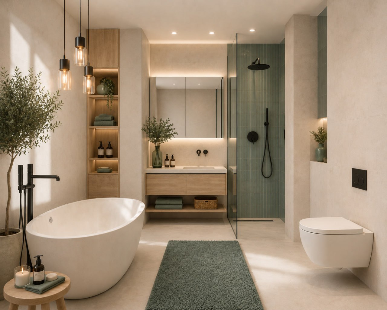 Le Belvédère - Salle de bain Calacatta Gold & sage